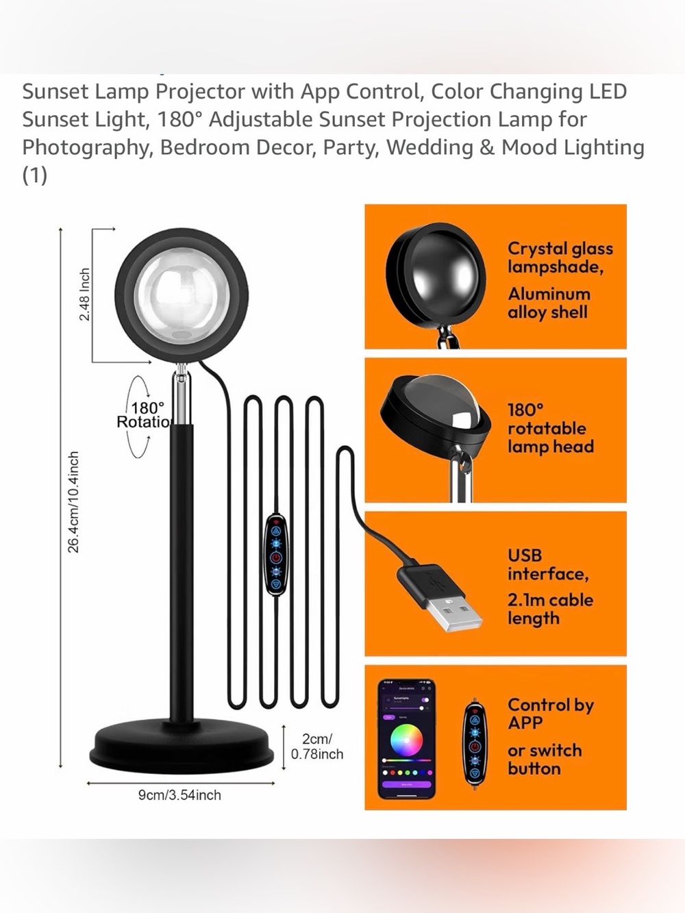 LED Sunset Projection Lamp - Black -